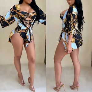 Chain Print strap Bikini 3 Piece Set Size M